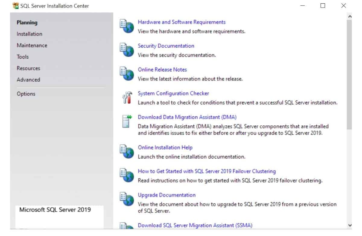 SQL Server installation - Select the installation option