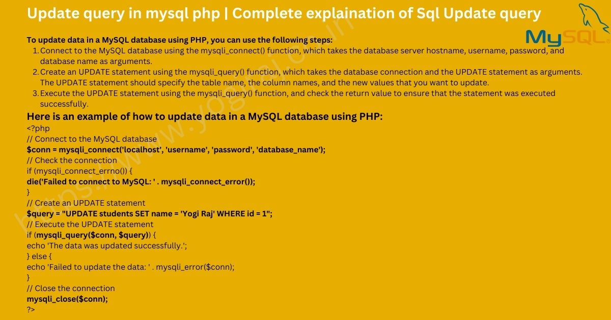 Update query in mysql php | Complete explaination of Sql Update query